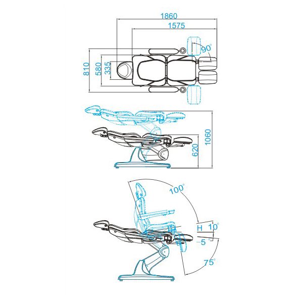 Elektrischer Kosmetikstuhl Azzurro 870S Pedi 3-Motor grau